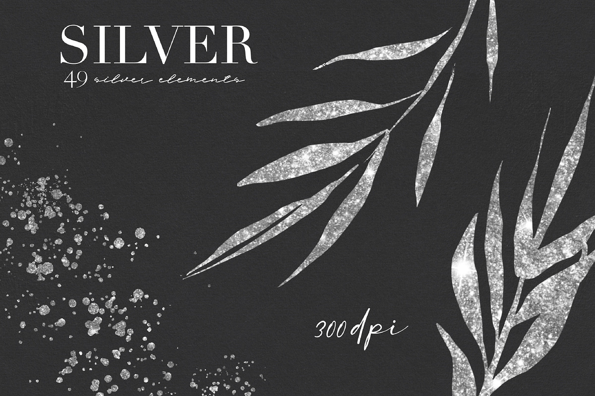 Silver leaves, splatters & strokers, an Illustration by LuiDesignStudio (Photo 6 of 6)