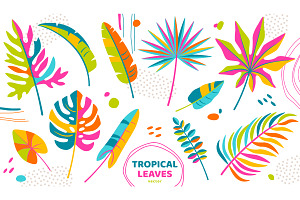 Tropical leaves colorful icons, a Decorative Illustration by kotoffei
