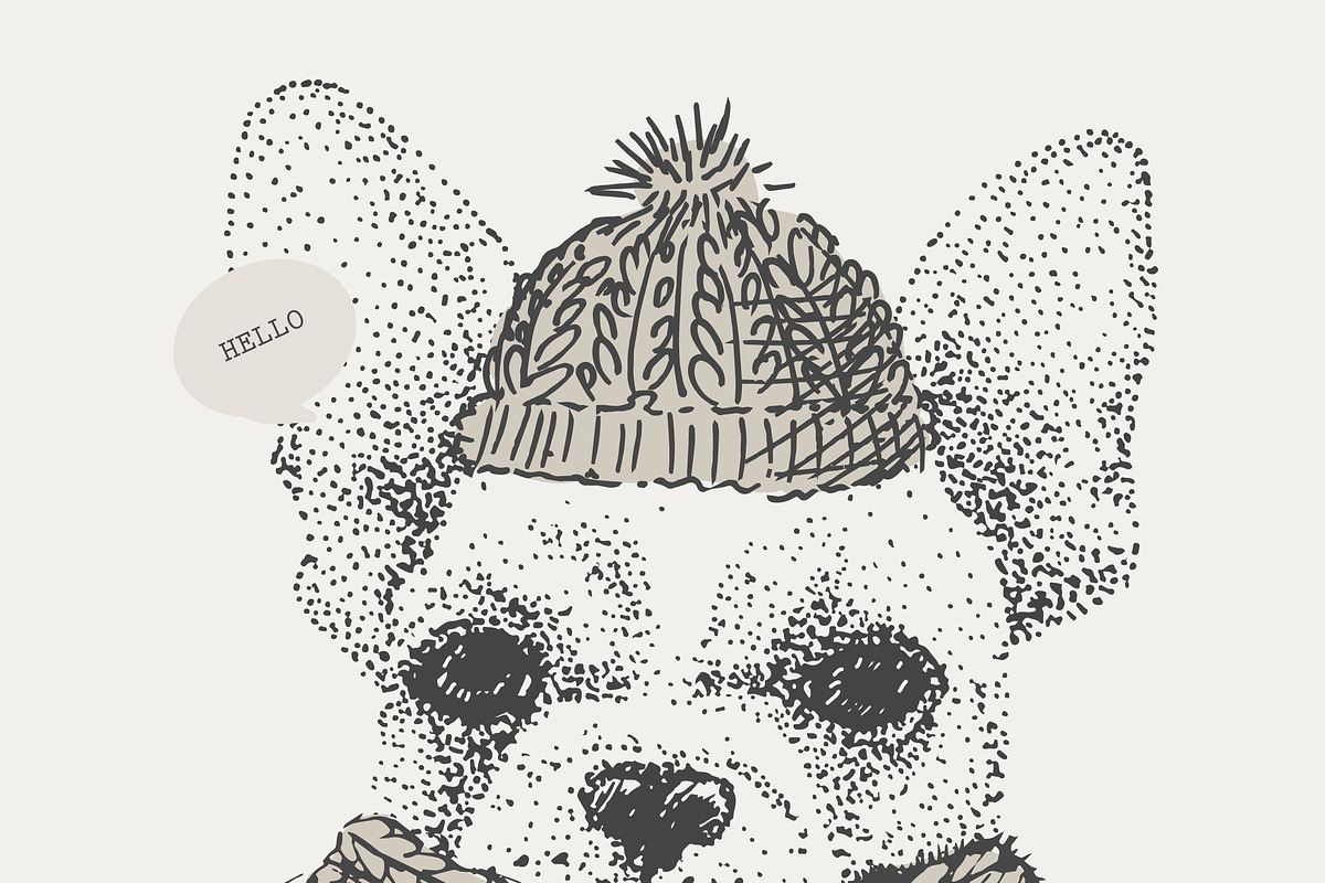 French bulldog in a hat and mittens, an Animal Illustration by Danya