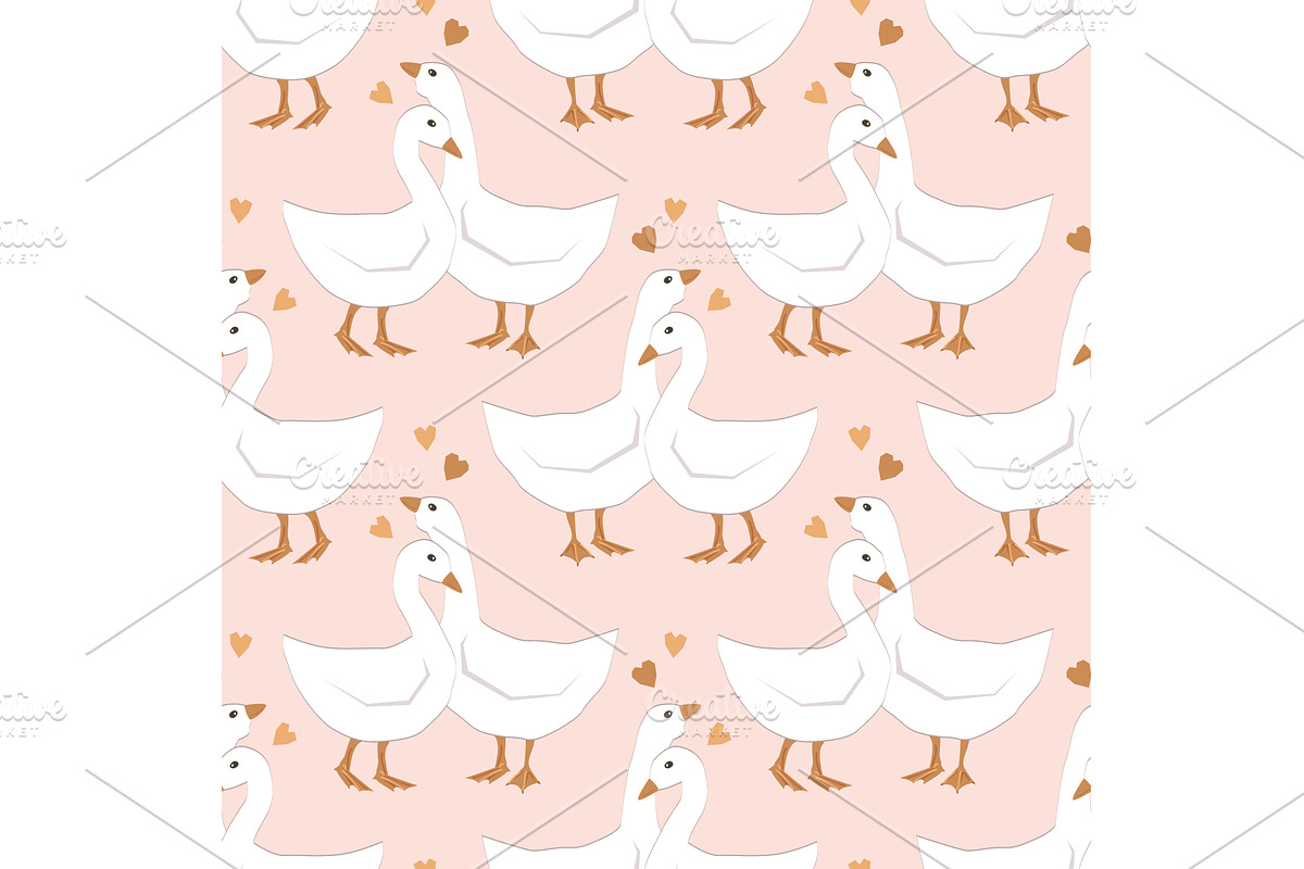 Goose Hugs couple seamless pattern, an Animal Illustration by Toltemara