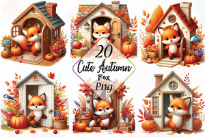 Autumn Cute Fox with House Clipart, a Work Illustration by Craft Nest