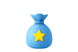 3D Reward Money Bag with Star Icon, a Finance Illustration by ModVector