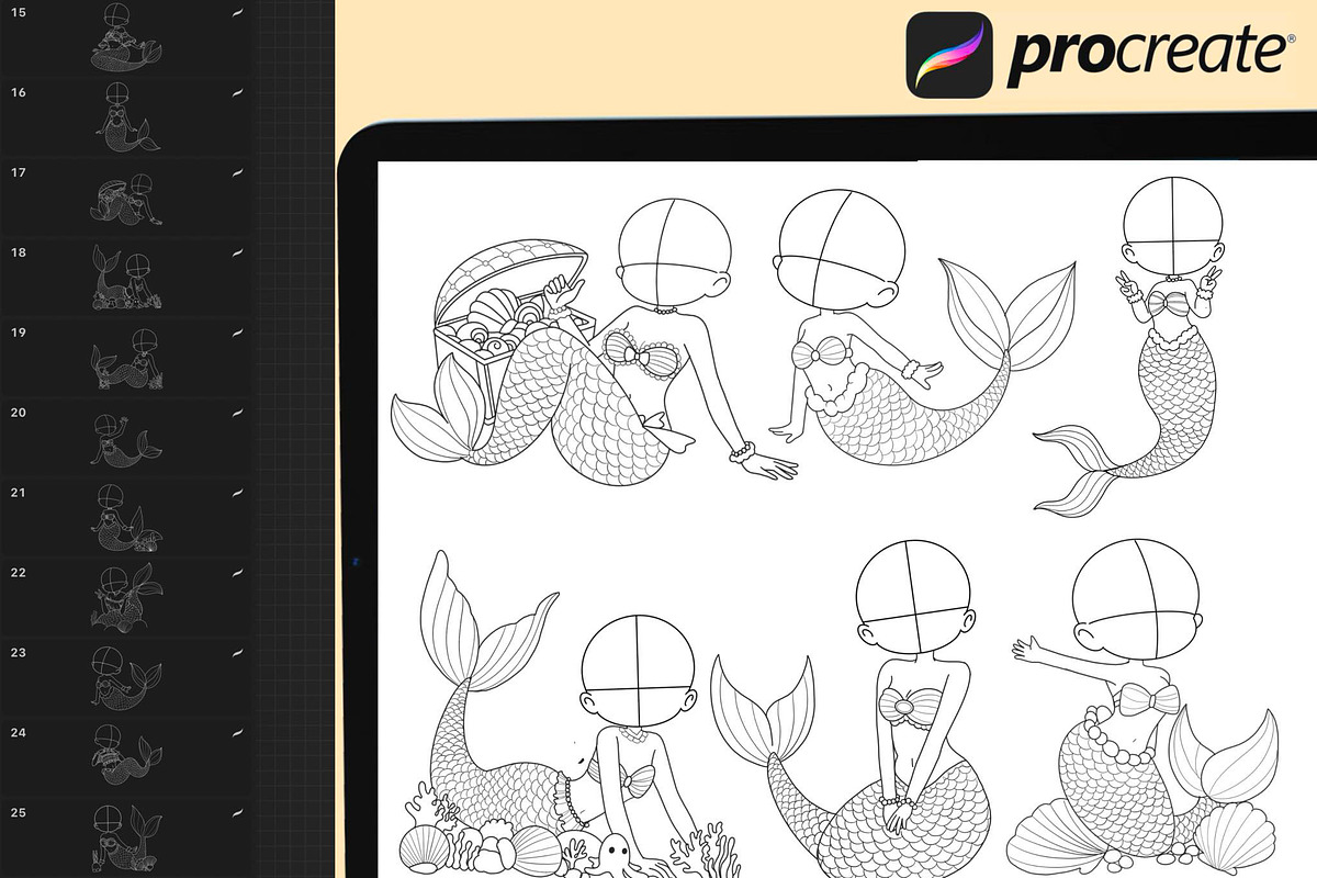 Procreate Chibi Mermaid Pose Stamp preview 2