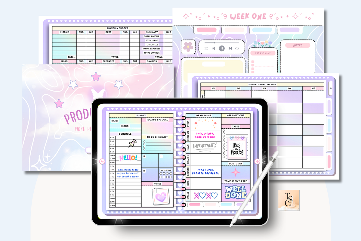 Undated Digital Planner Cute Pastel, a Stationery Template by Tas Creative Studio (Photo 9 of 9)
