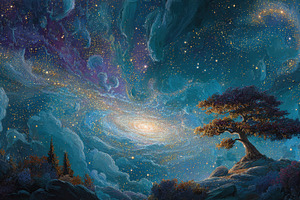 Stars shine above a tree under, a Photo by Pavel_design