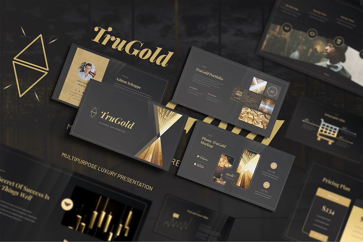 Gold Business PowerPoint, a Presentation Template by Pixslides