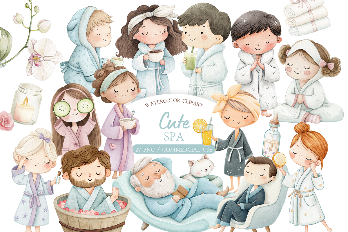 Cute Spa Relaxation Clipart Set, an Illustration by MockupWizard (Photo 1 of 5)