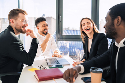Cheerful employees of a financial, a Photo by borodai94