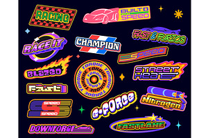 Car race sport y2k groovy stickers, a Sport Illustration by Vector Tradition