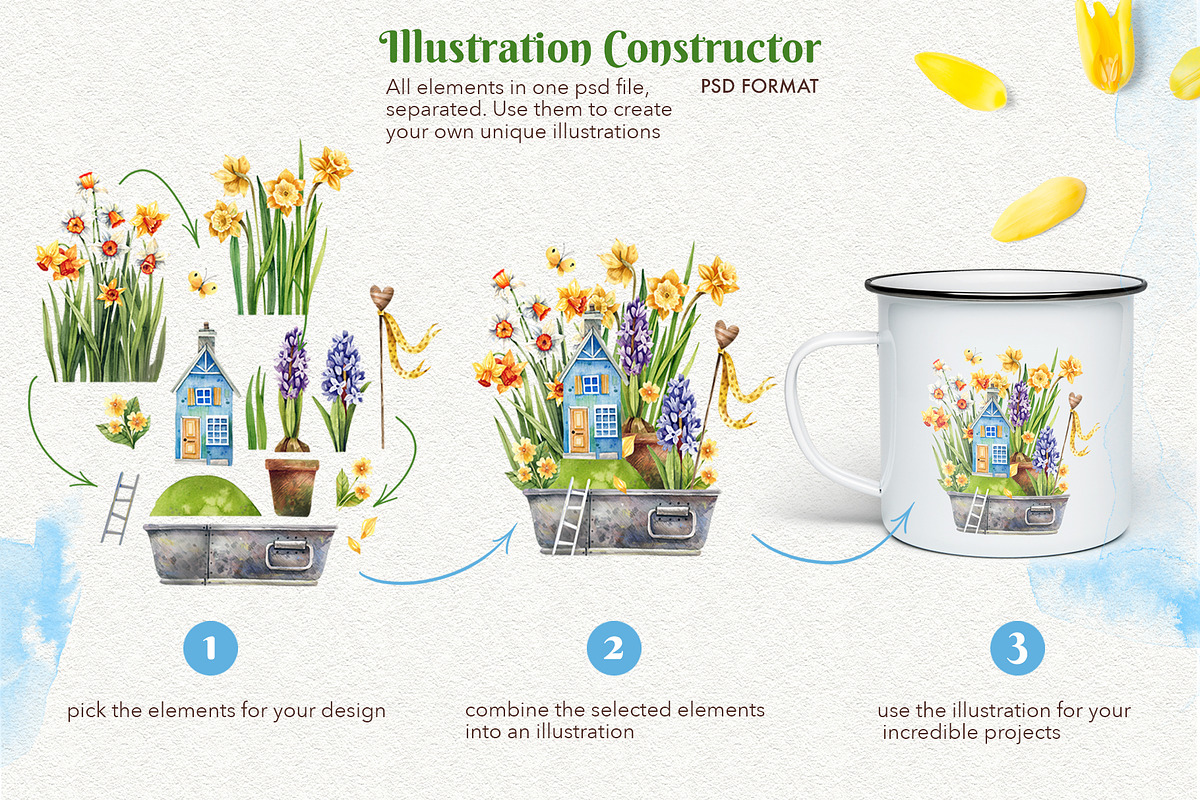 Daffodils  Houses, a Decorative Illustration by Watercolor by Tonia Tkach (Photo 4 of 9)