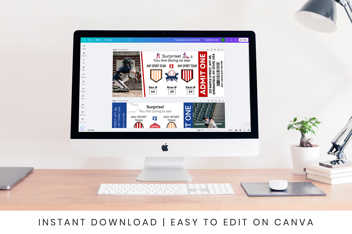 Baseball Ticket Canva Template PDF, a Card Template by Snapybiz (Photo 5 of 10)