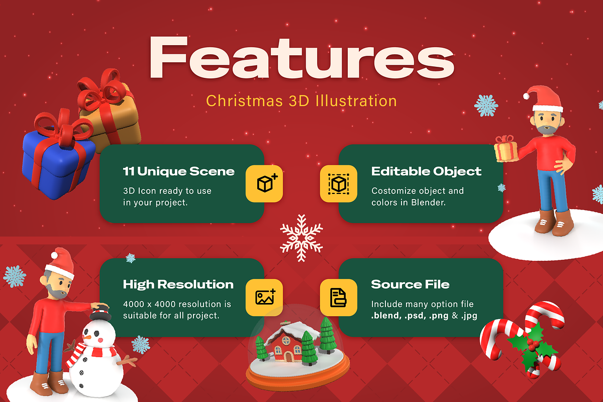 Happy Christmas 3D Illustration Pack, an Object 3D Model by Burntilldead (Photo 2 of 7)