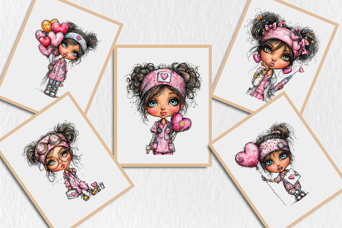 Whimsical Valentine Nurse Girls Clip, a Seasonal Illustration by Rose Art (Photo 7 of 7)