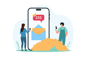 Email spam & SMS overload heap scam, an Object Illustration by Flashvector