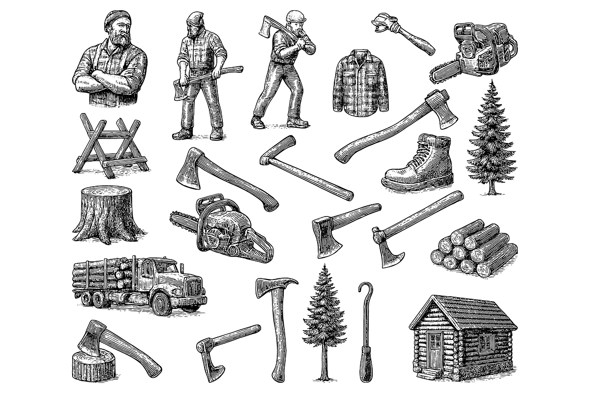 Lumberjack Tools & Logging Set, an Object Graphic by RT Studio (Photo 2 of 4)