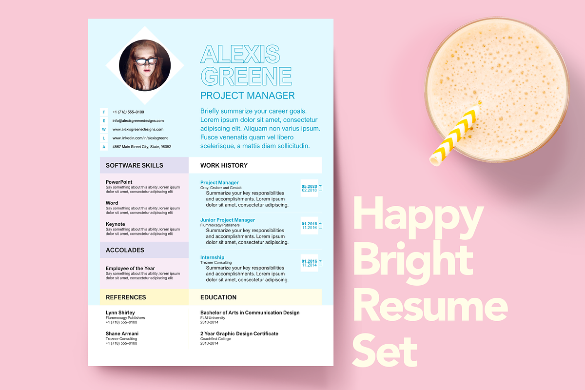 Happy Bright Resume Set, a Resume Template by Knockout Prezo (Photo 1 of 10)