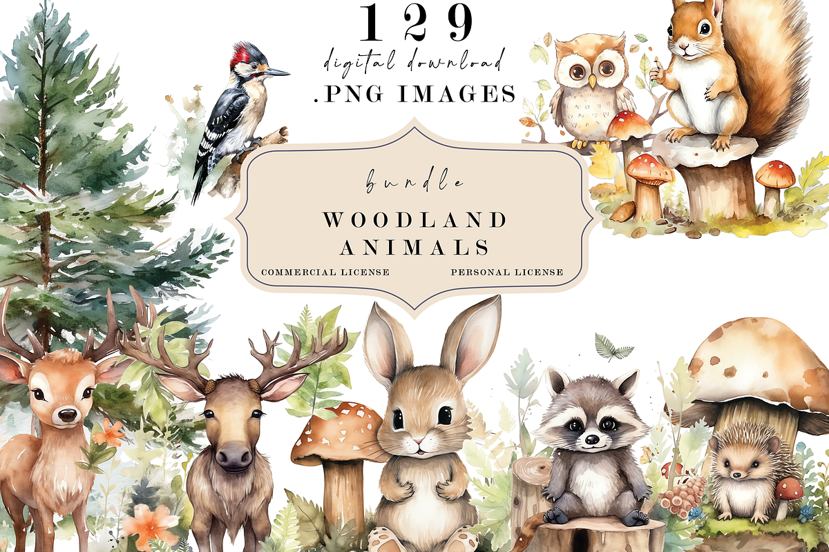 Woodland Watercolor Animals Clipart, an Animal Photo by Redwood Digital Art (Photo 3 of 3)
