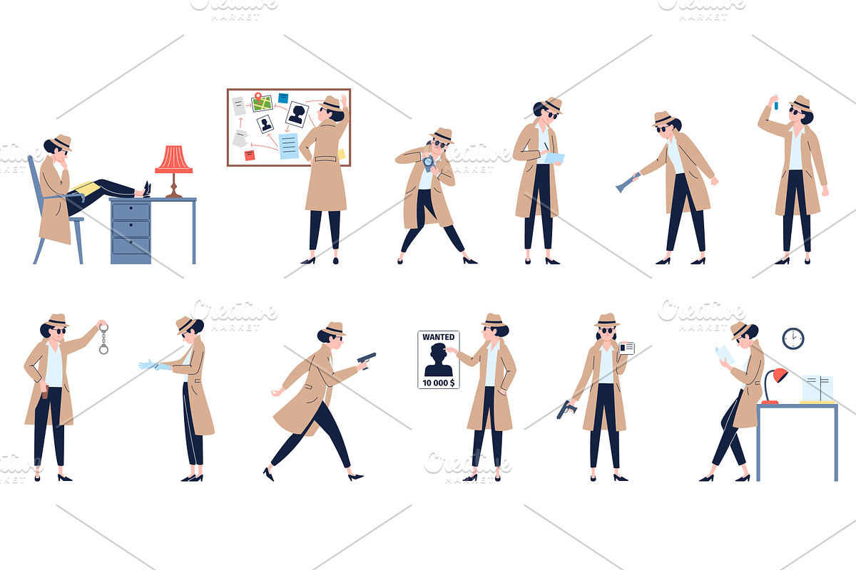 Female detective cartoon characters, a Background Graphic by LadadikArt