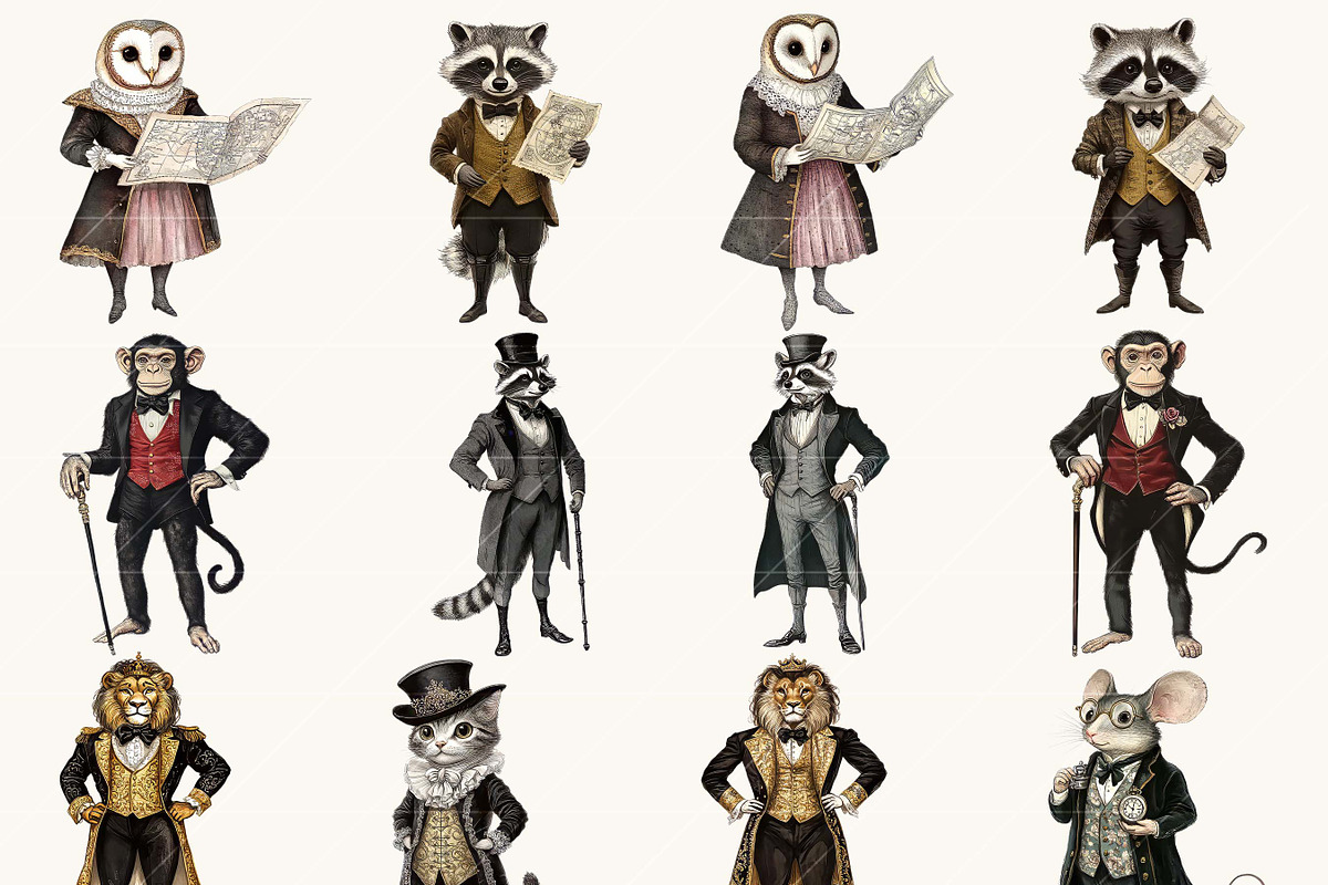 Victorian Whimsical Animal Clipart, an Animal Illustration by BusyDaydesign (Photo 3 of 9)