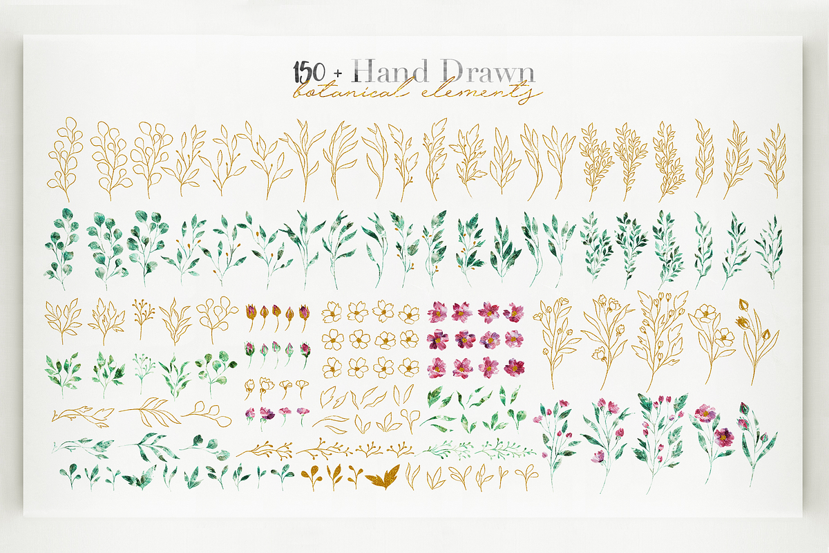 Watercolor & Glitter-Botanical Pack, a Decorative Illustration by Moon Starer Studio (Photo 2 of 9)