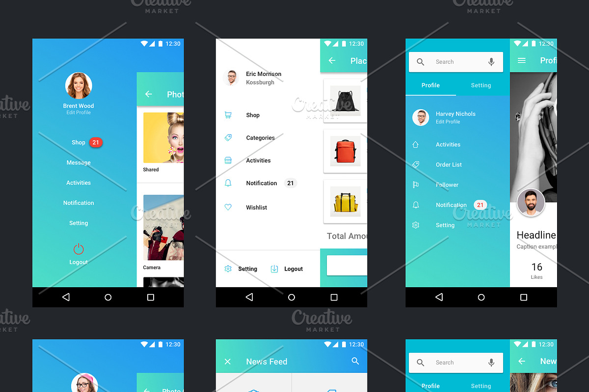 Material Theme UX/UI Kit, an UI Kit Template by App for Mobile & Website (Photo 4 of 9)
