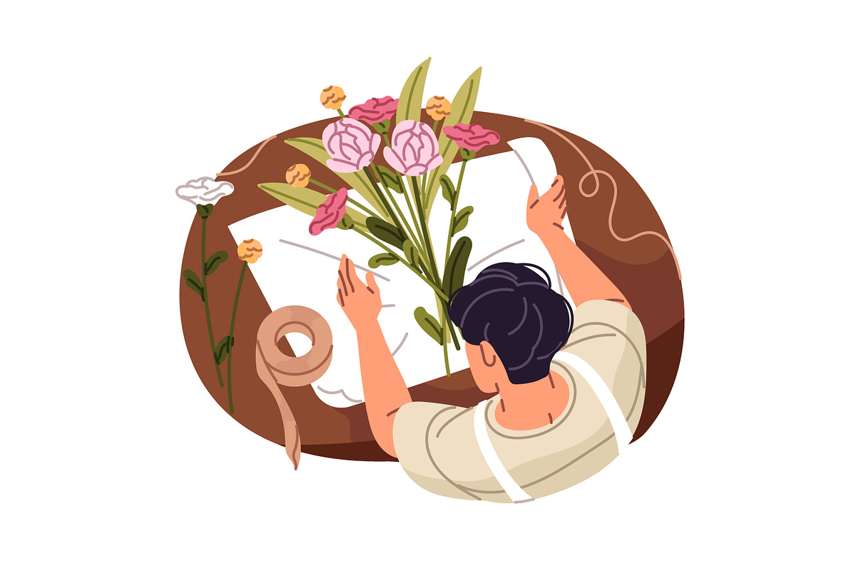 Florists with flowers, bouquets set, a Person Illustration by PaperTrident (Photo 7 of 7)