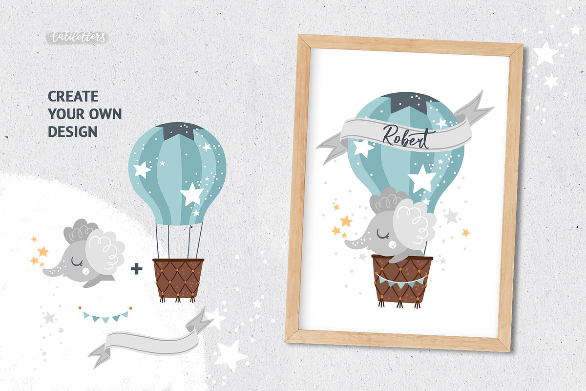 Hot Air Balloon Clipart & Patterns, an Animal Illustration by tatiletters (Photo 2 of 11)