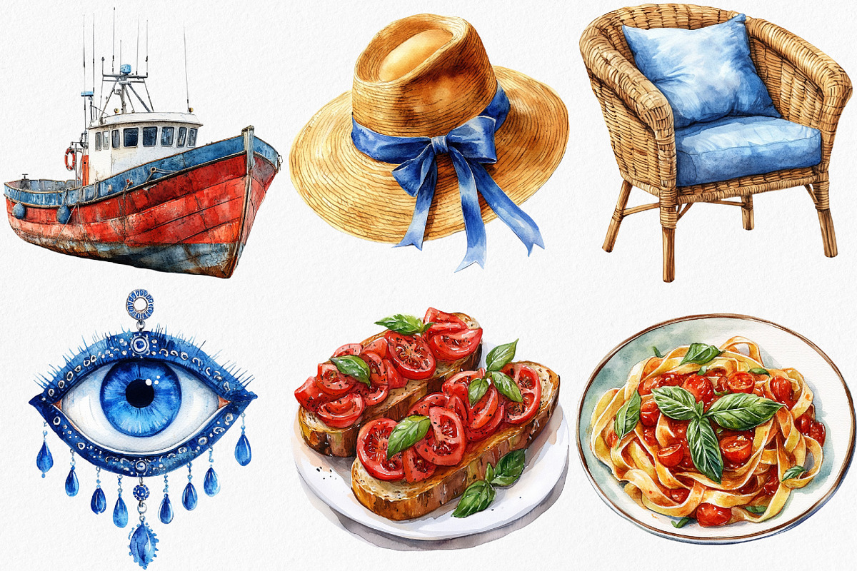 Watercolor Mediterranean Clipart, an Illustration by Canvas Craft (Photo 2 of 7)