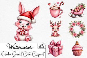 Pink Sweet Cute Christmas Clipart, an Illustration by CrexoraLab