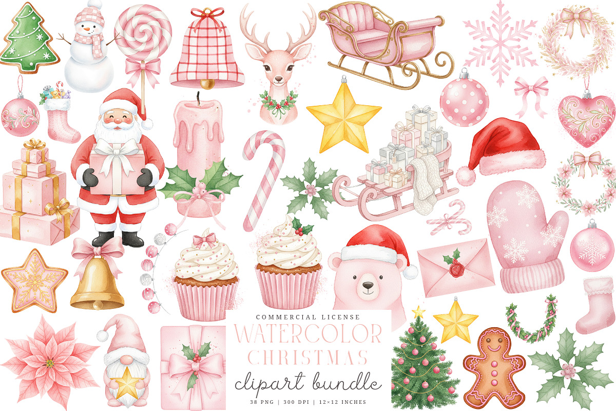 Watercolor Christmas Clipart Bundle, an Illustration by SinaCreation (Photo 1 of 7)