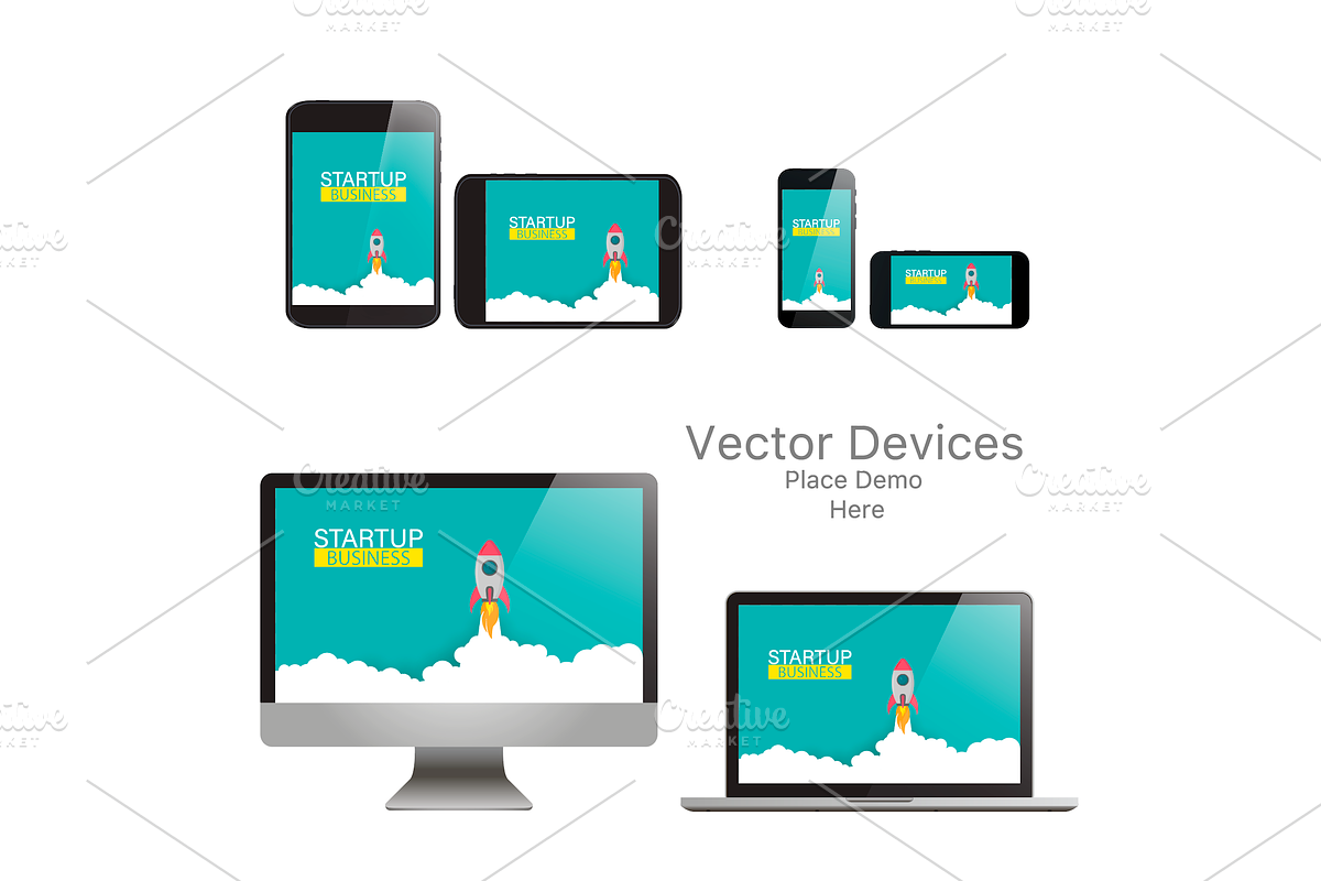 Set realistic vector devices. Respon, a Books & Magazine Mockup by VIVAT Design Studio (Photo 2 of 8)