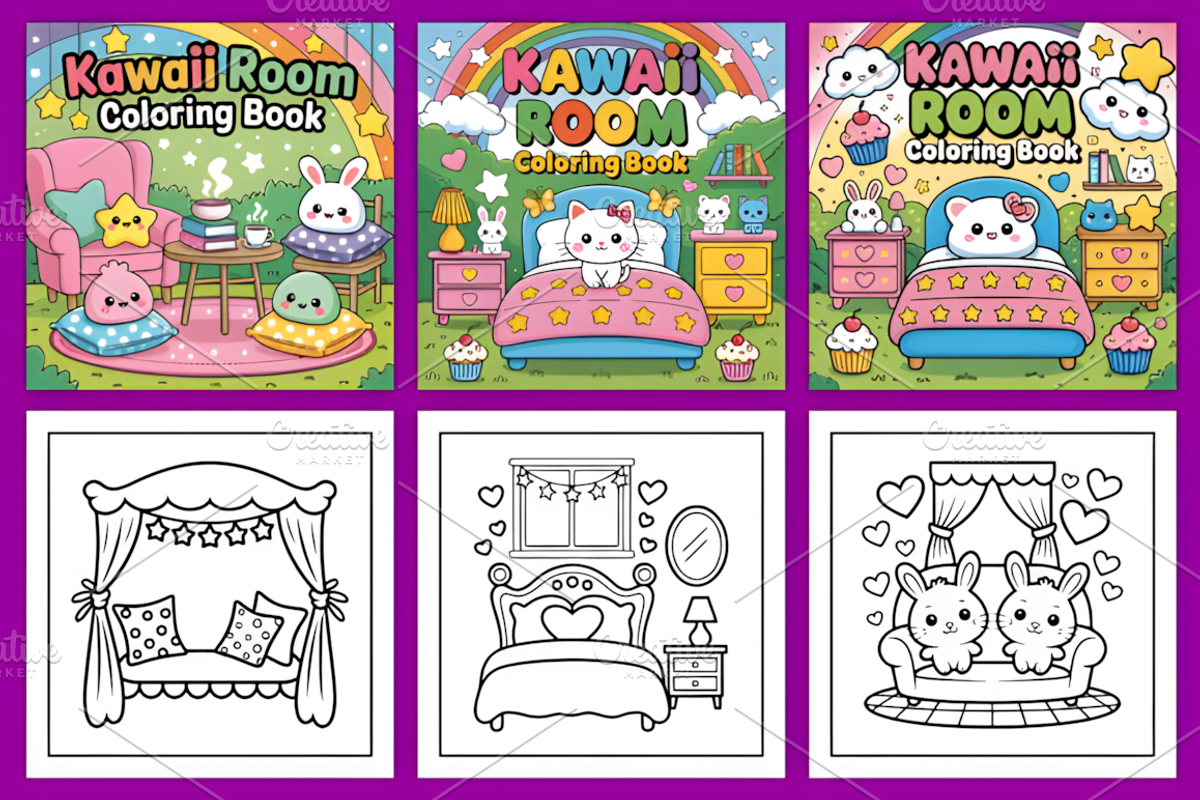 Bold Easy Cozy Kawaii Room Coloring, an Animal Illustration by Ink Gallery (Photo 4 of 4)