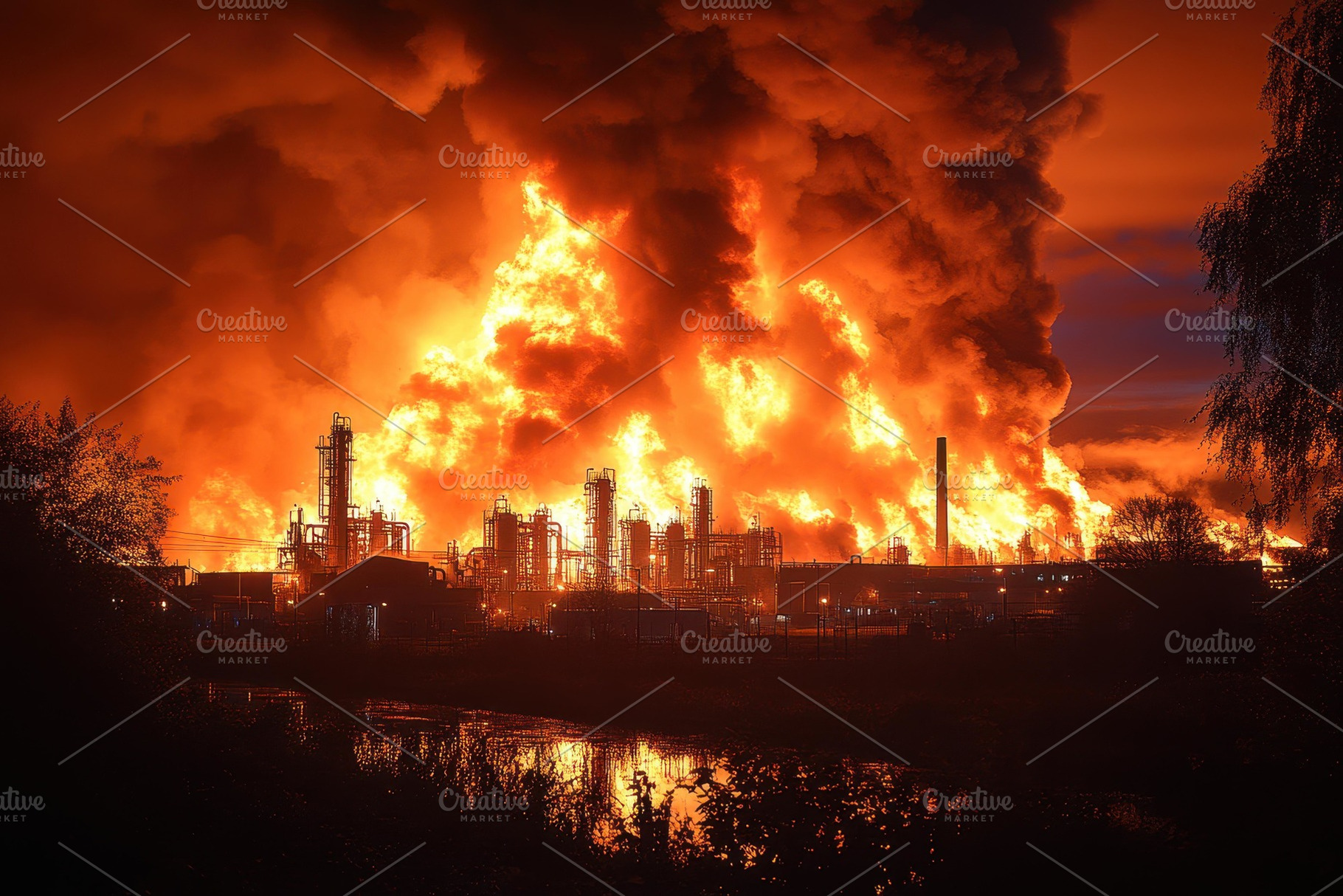Massive industrial fire engulfs fact, a Photo by Tanuart