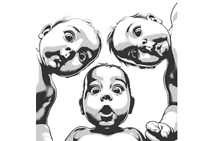 Surprised Babies Looking Down, a Person Illustration by AlexArt