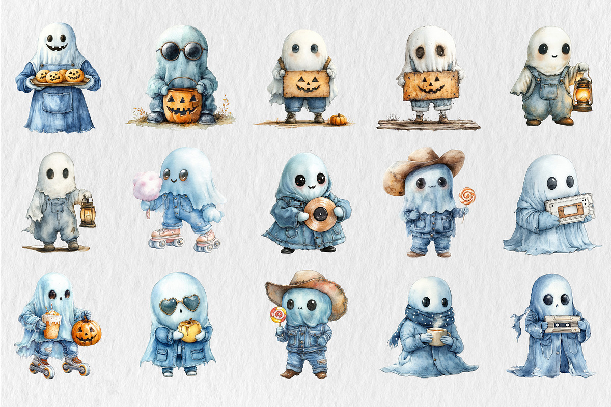 Halloween Blue Denim Ghost Clipart, a Seasonal Illustration by Rose Art (Photo 2 of 4)