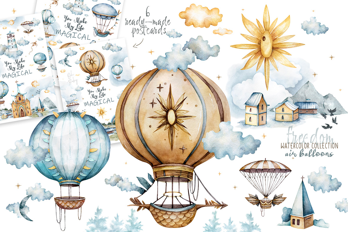 Hot Air balloons. Sky dreamer set., an Illustration by Ann Art Houze (Photo 3 of 9)
