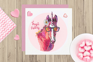 Cute Magic Pink Unicorn Illustration