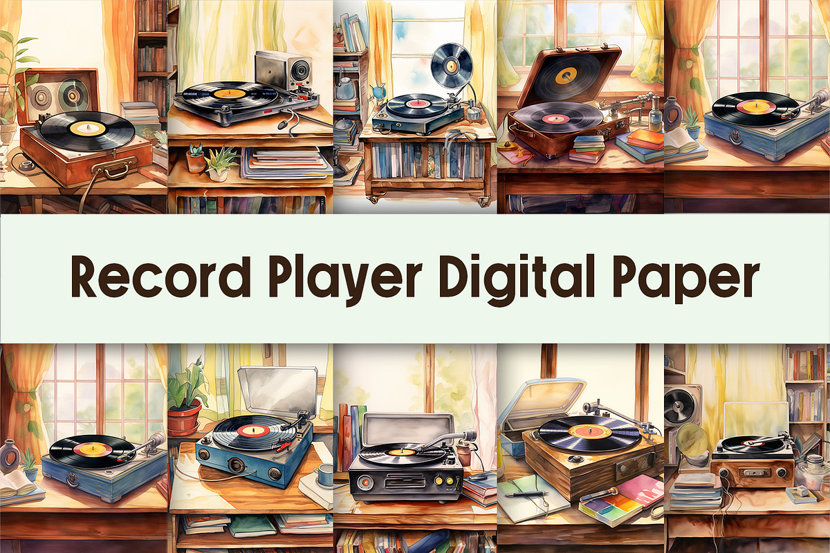 Record Player Digital Paper, a Background Graphic by AdriOP