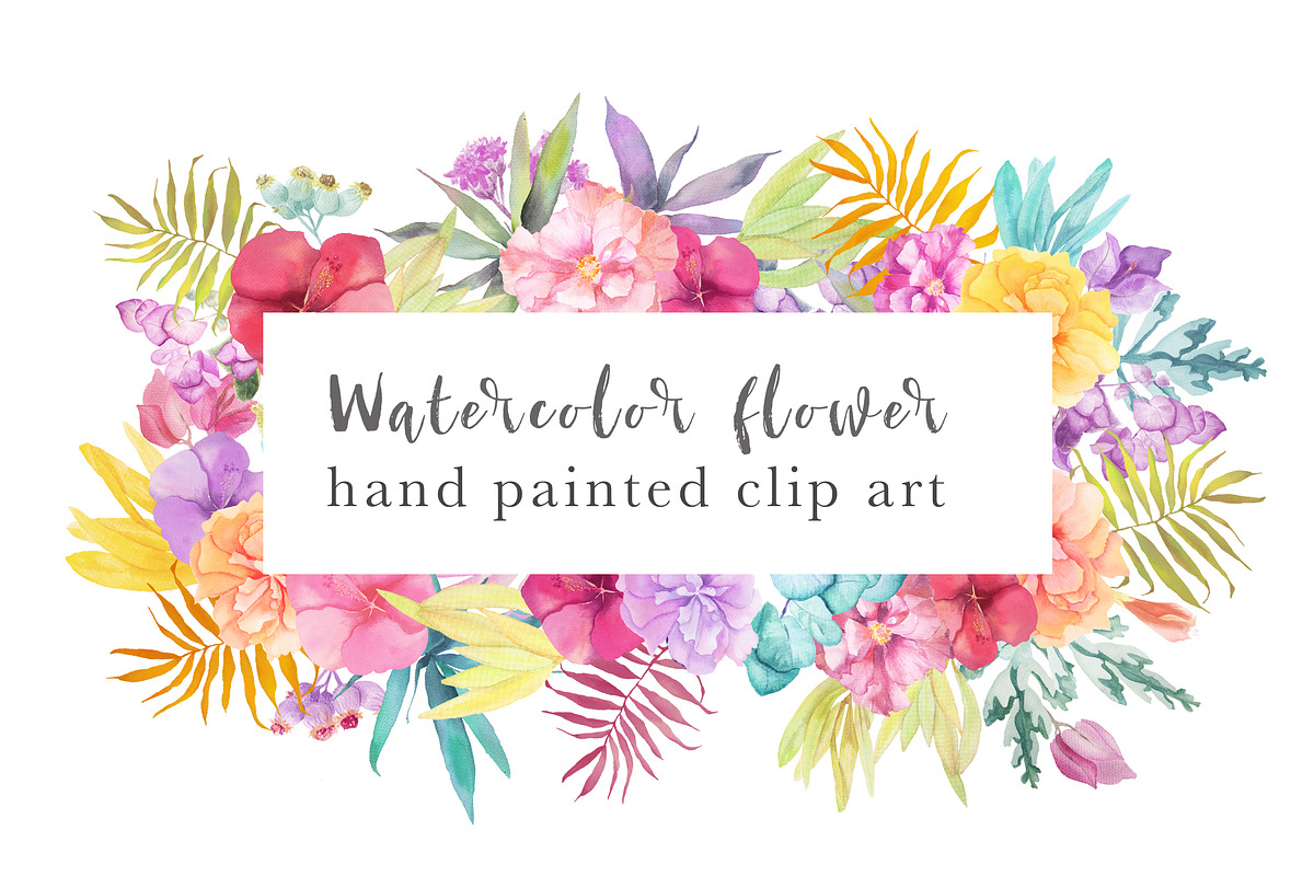 Tropical watercolor flowers, an Illustration by GraphicRain (Photo 1 of 2)