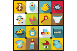 Newborn Icons Set, Flat Style