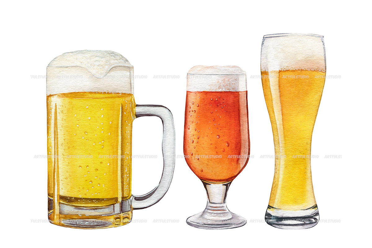 Watercolor beer clipart set, a Food Illustration by ArtfulStudio (Photo 3 of 8)