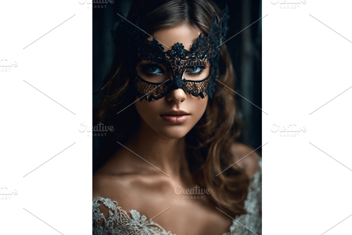 Black lace mask on a woman face, an Object Illustration by yanadjana