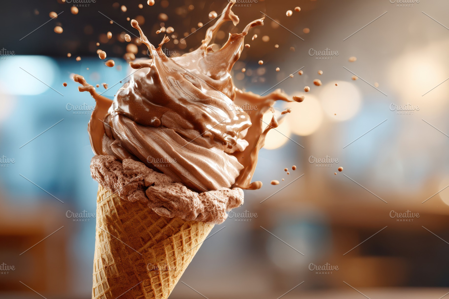 Chocolate soft serve in waffle cone with splash, a Food & Drink Photo by AlyaAnd