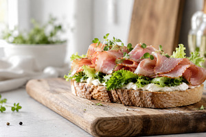 Fresh sandwich with greens and ham, a Photo by Beautiful things