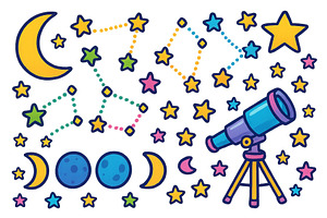 Night sky exploration with telescope, an Education Illustration by ZinetroN