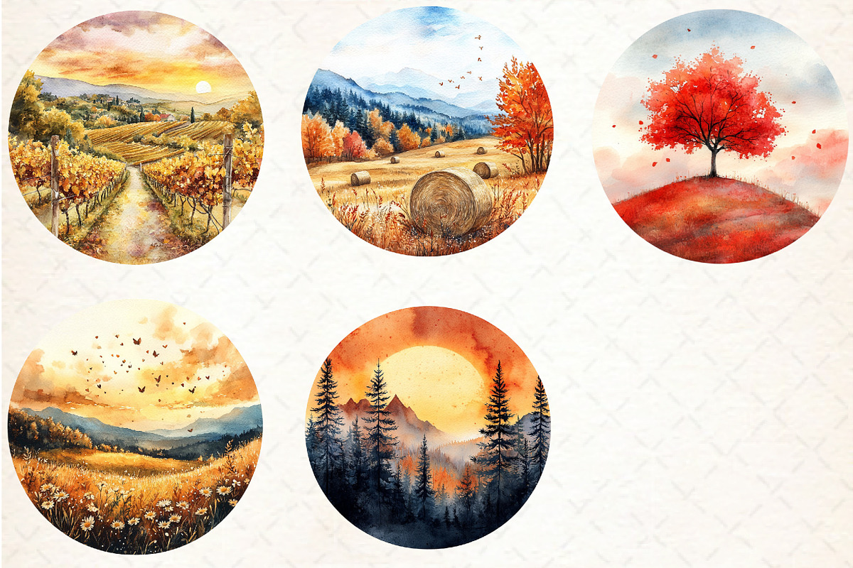 Watercolor Autumn Landscapes Clipart, an Illustration by Libby Wishes (Photo 4 of 7)