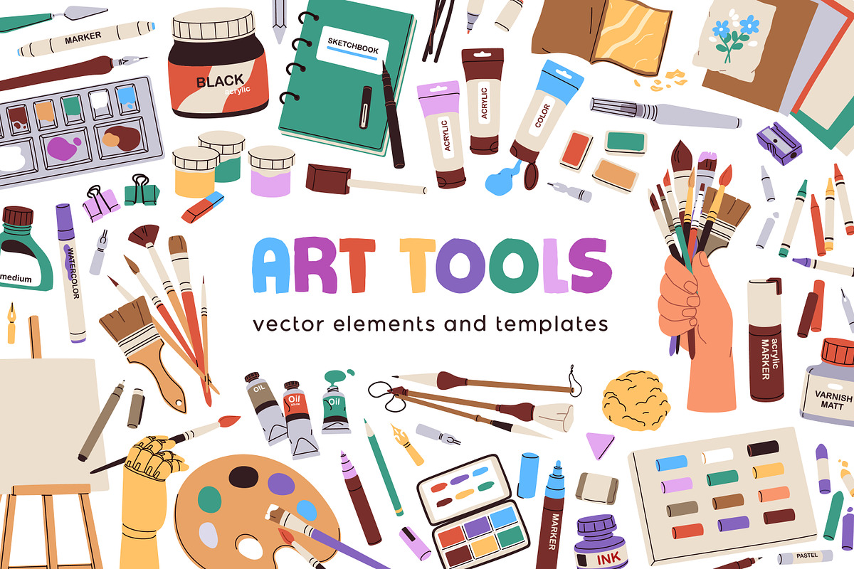 Art supplies, tools set + templates, an Object Illustration by Good Studio (Photo 1 of 11)