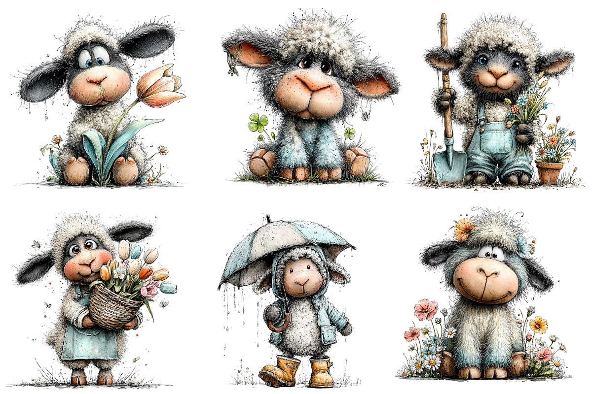Whimsical Spring Sheep Clipart, an Illustration by Dream Creation (Photo 5 of 7)
