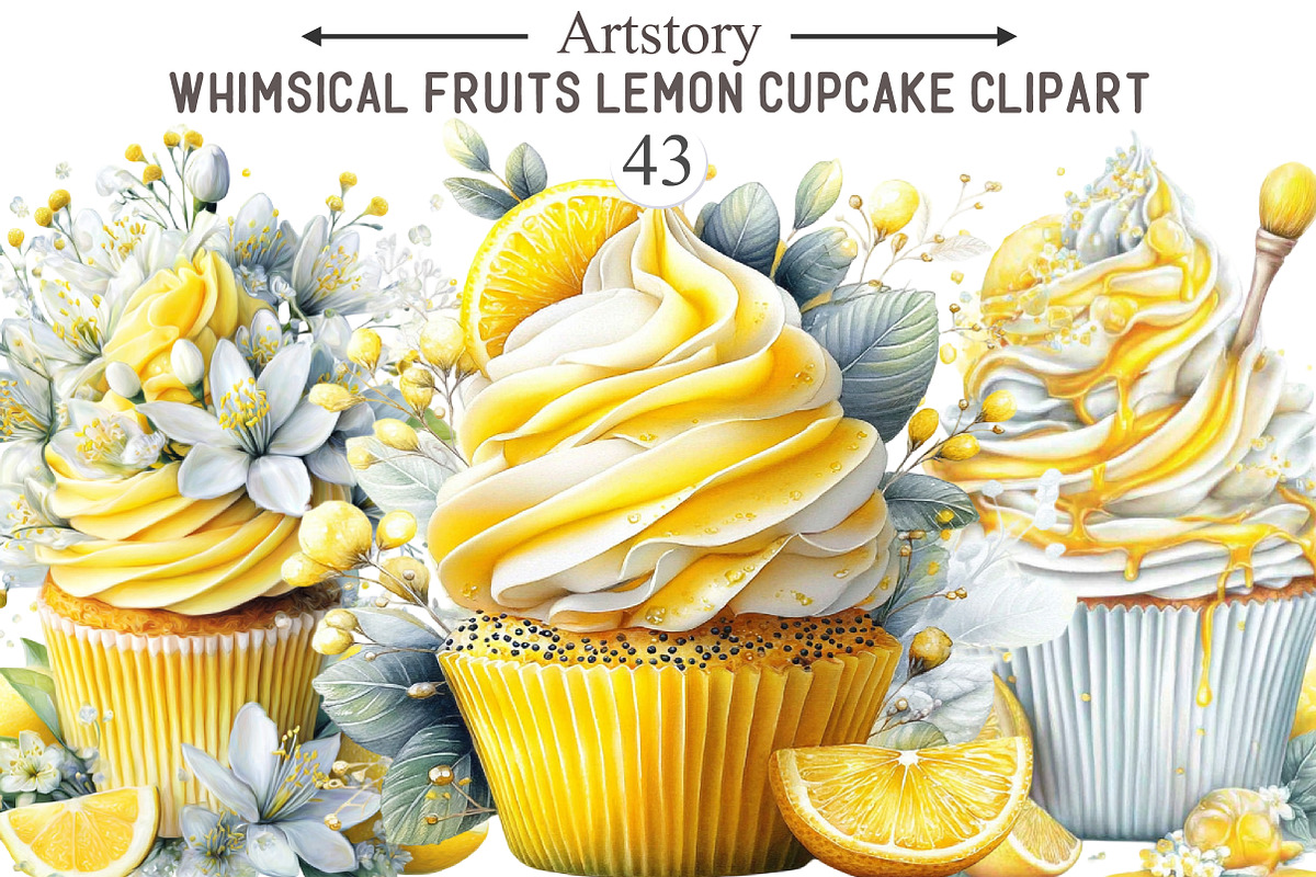 Whimsical Fruits Lemon Cupcake Clipa, an Illustration by designcity5 (Photo 1 of 5)
