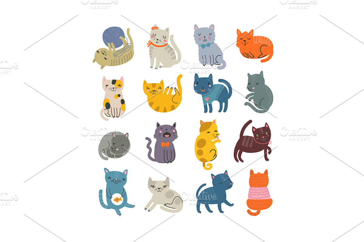 Cat set. Characters + Pattern, an Animal Illustration by Anna Guz's Store (Photo 2 of 3)